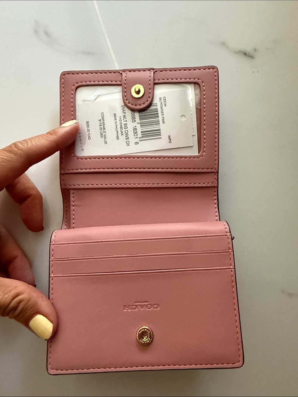 COACH Powder Pink Snap Wallet Signature Canvas - Picture 6 of 10